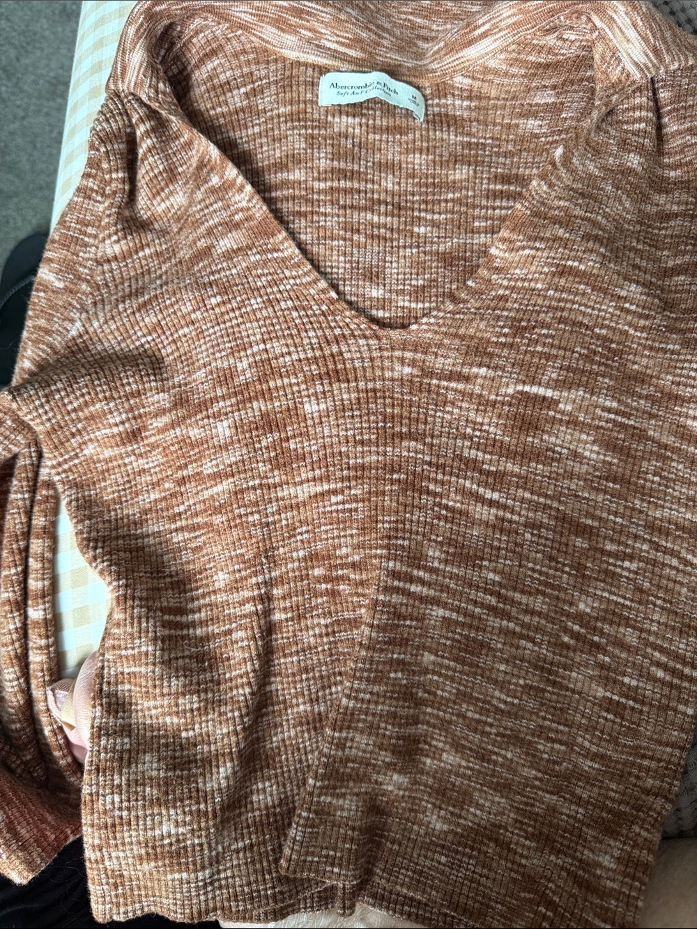 Abercrombie & Fitch Marled Rust V-Neck Sweater